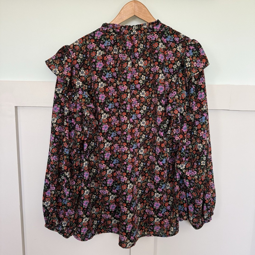 Entro Ditzy Floral Blouse Size 1X Balloon Sleeve Ruffle Cottage Coquette - Picture 5 of 9